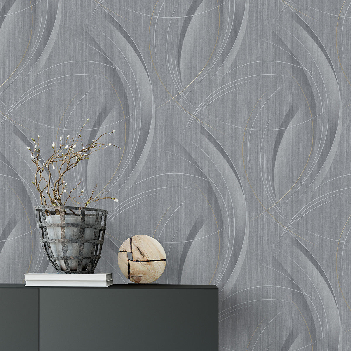 ТАПЕТ ПРОЛЕТ 3D СПИРАЛИ ТЪМНО СИВО