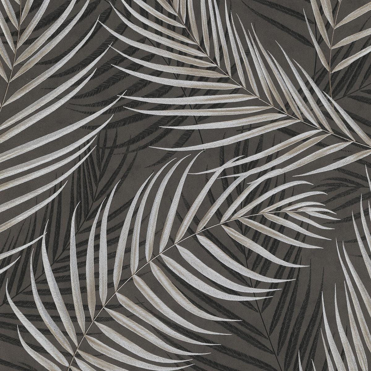 Тапет Пролет сребърни листа черно - Луксозен тапет с мотив палмови листа, с металически завършек за усещане за лукс.