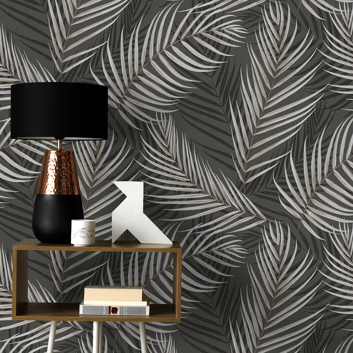 Тапет Пролет сребърни листа черно