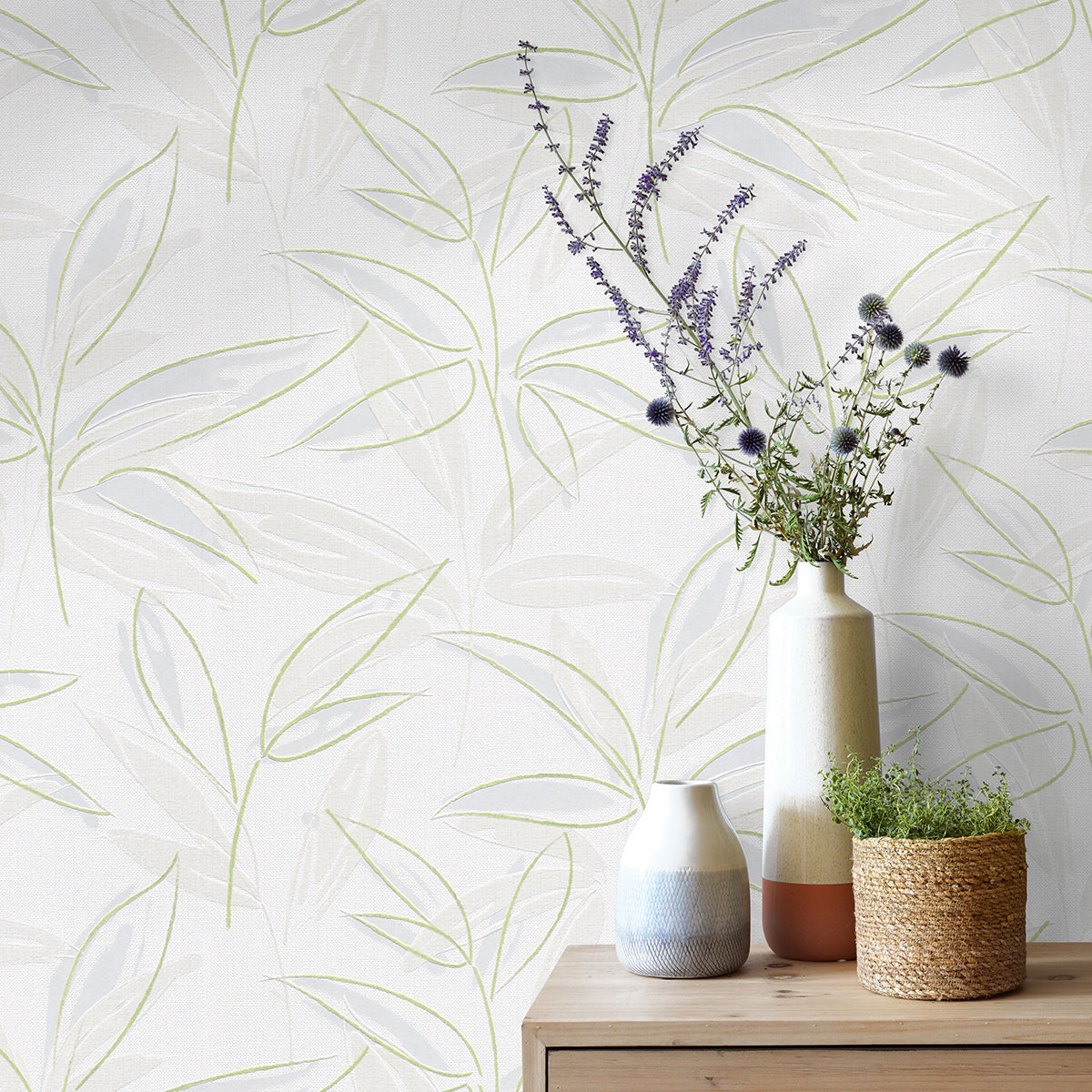 Тапет Лято зелени клонки бяло