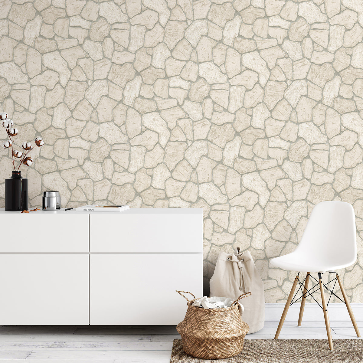 ТАПЕТ ЛЯТО КАМЕННИ ПЛОЧИ БЕЖ