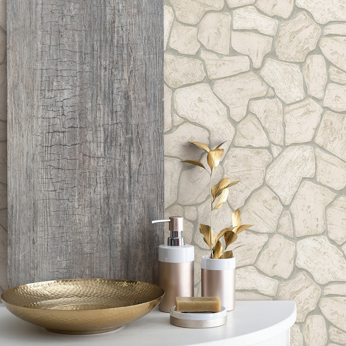 ТАПЕТ ЛЯТО КАМЕННИ ПЛОЧИ БЕЖ