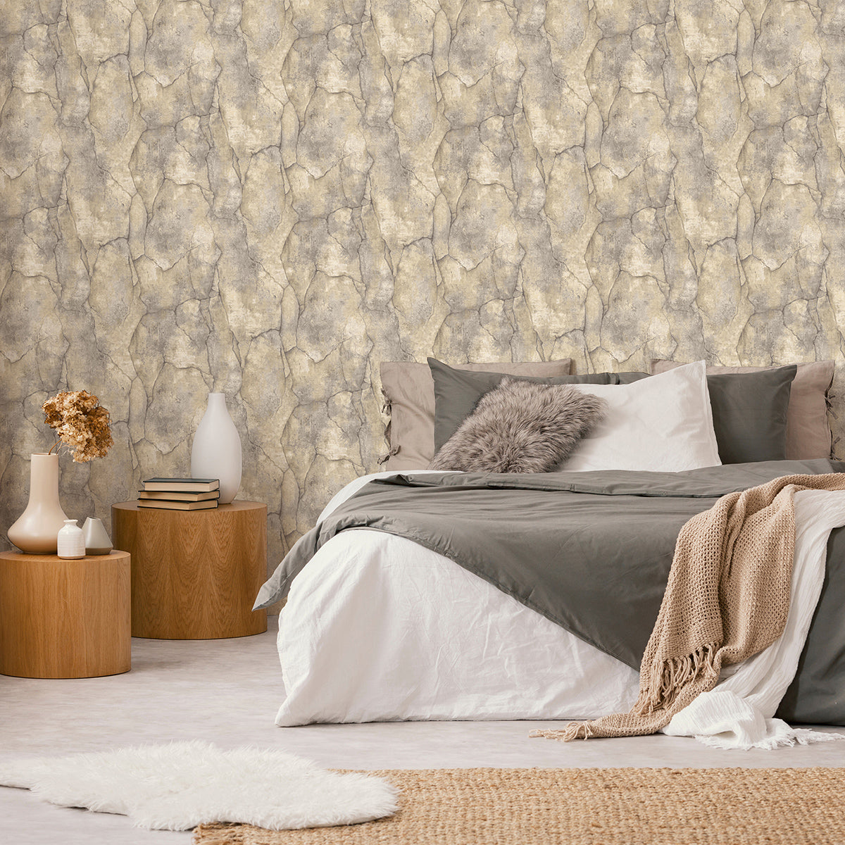 Тапет Лято напукан бетон беж