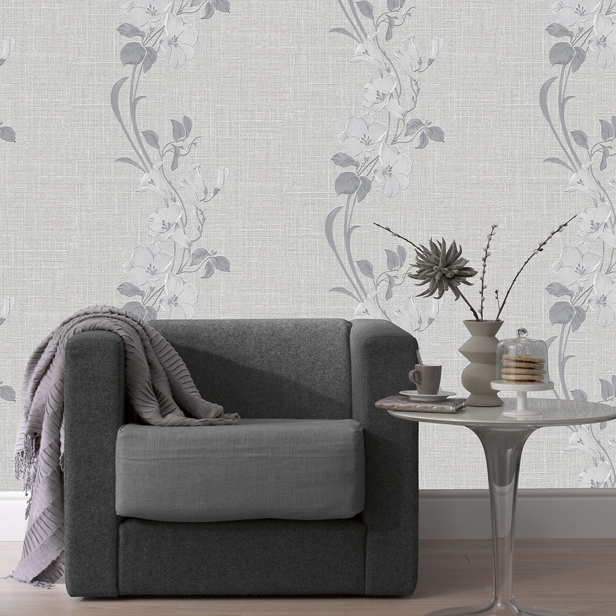 Тапет Пролет цветя текстил сиво