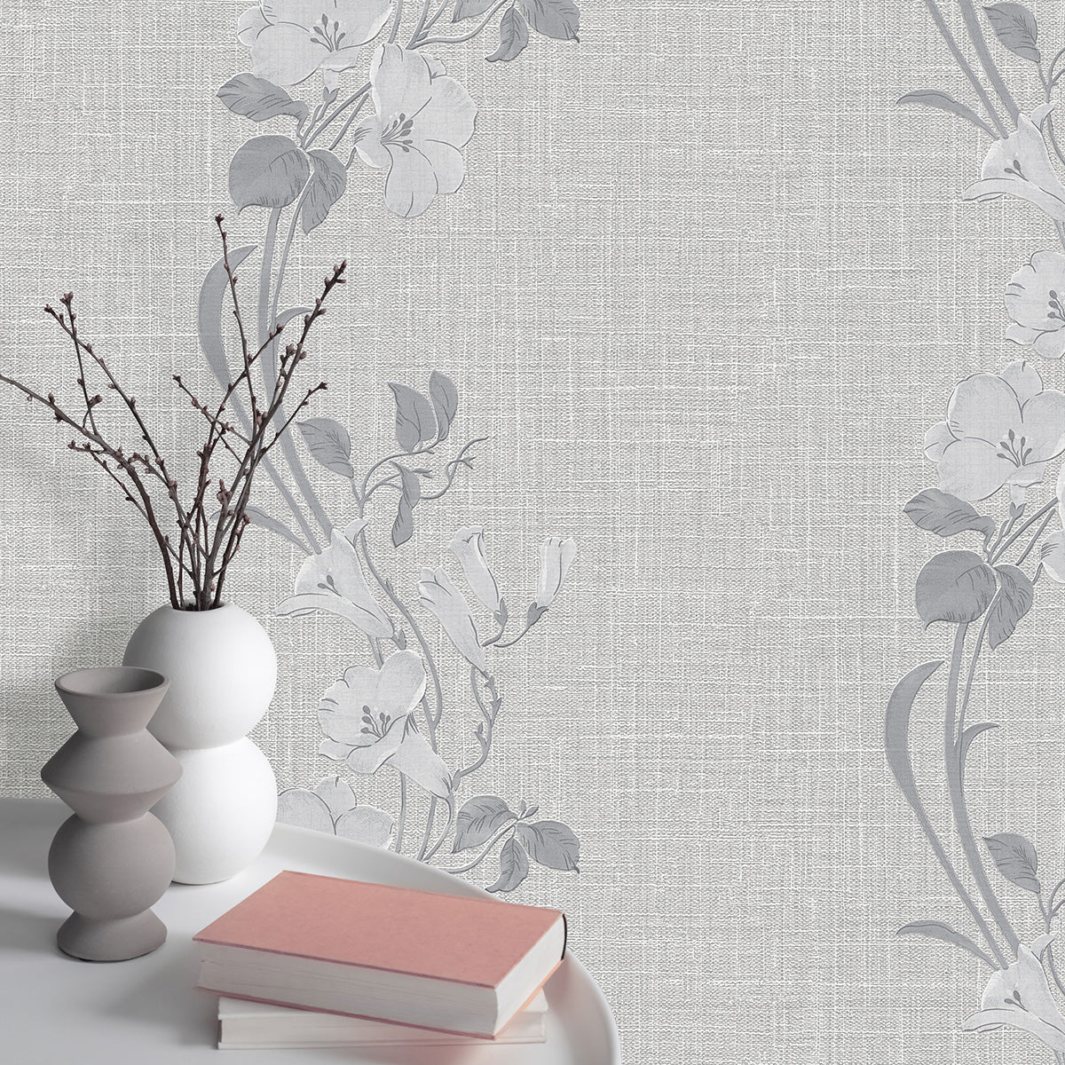 Тапет Пролет цветя текстил сиво