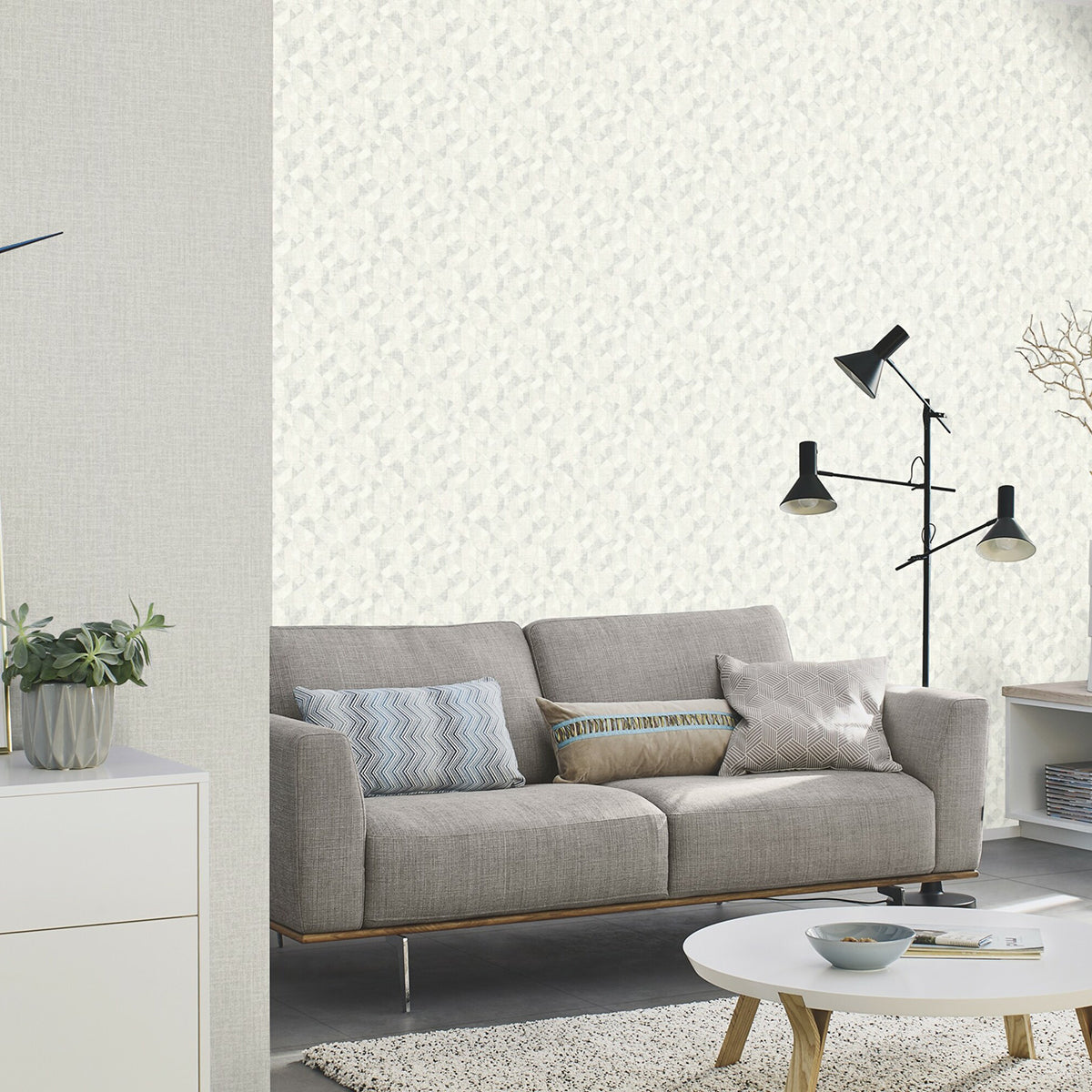 ТАПЕТ НАСТРОЕНИЕ КРЕМ ГЕОМЕТРИЯ СИВО