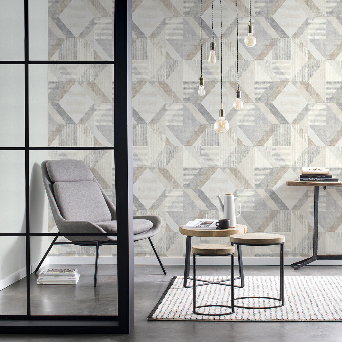 ТАПЕТ НАСТРОЕНИЕ ГЕОМЕТРИЯ СИВО КРЕМ