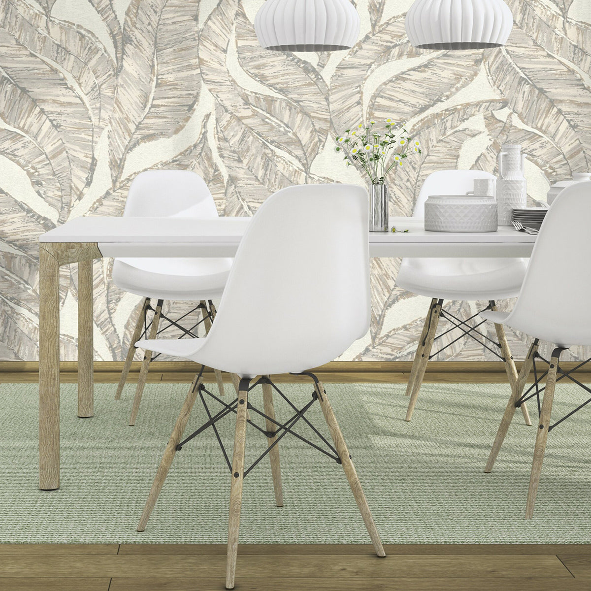 ТАПЕТ НАСТРОЕНИЕ ТАУПЕ ЛИСТА КРЕМ