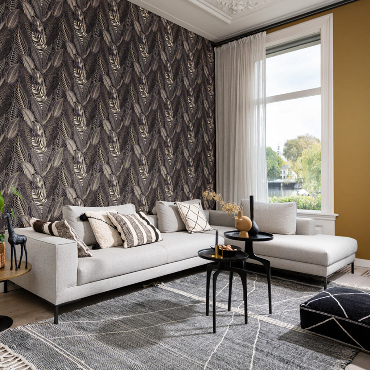 ТАПЕТ НАСТРОЕНИЕ ЕКЗОТИЧНИ ЛИСТА АНТРАЦИТ