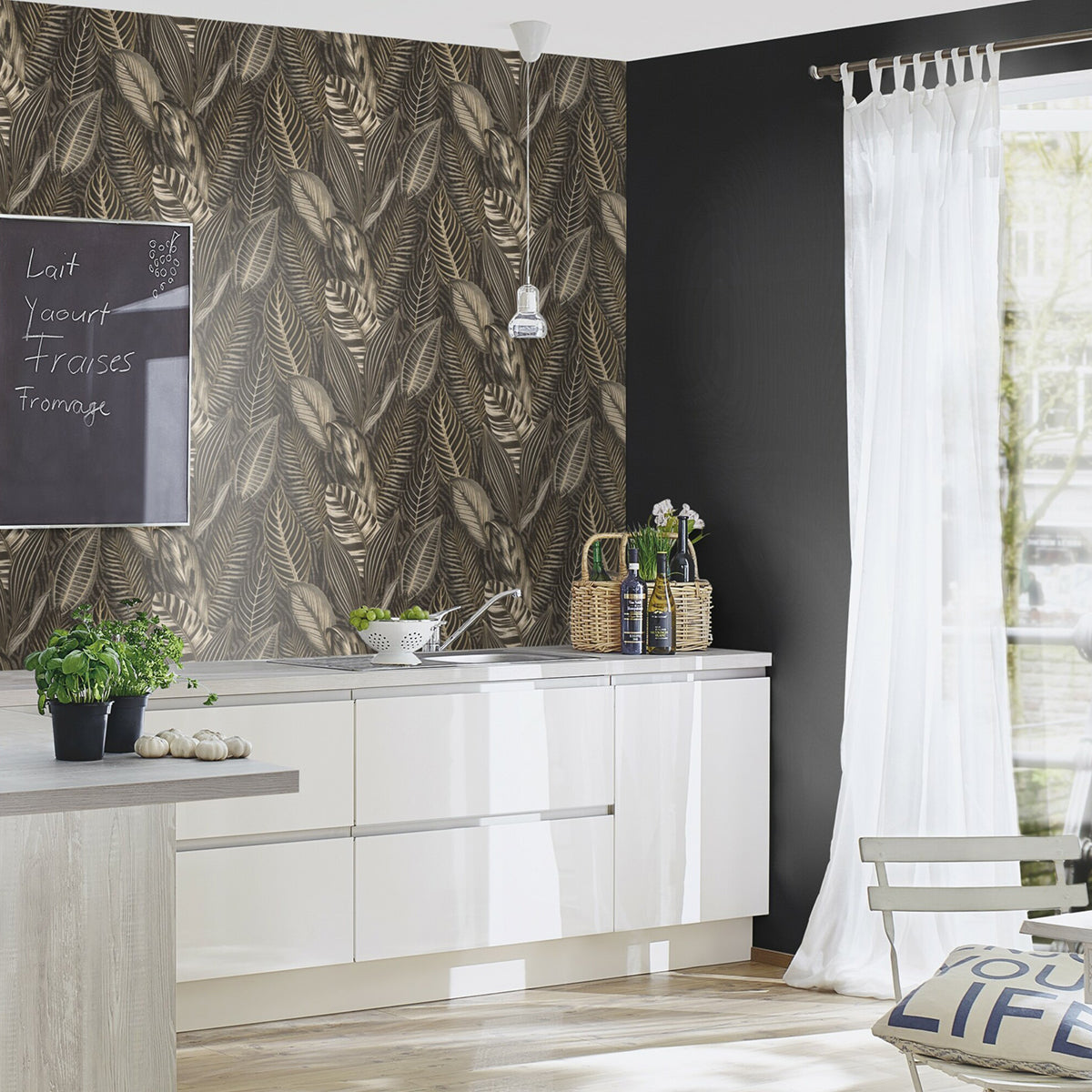 ТАПЕТ НАСТРОЕНИЕ ЕКЗОТИЧНИ ЛИСТА АНТРАЦИТ